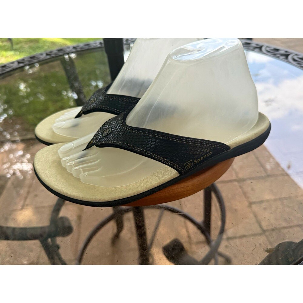 Spenco Womens Black Thong Sandals Beige Footbed Slip On US 9 EU 40 UK 6.5